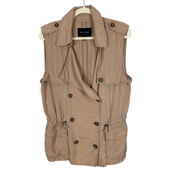 Banana Republic Drapey Vest Double Breasted Safari Classic Tan Women's Sz Large - Picture 1 of 16